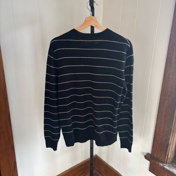 Theory Haider Stripe Cashmere Black Crewneck Sweater Slim Fit Pullover Mens M - Picture 3 of 8